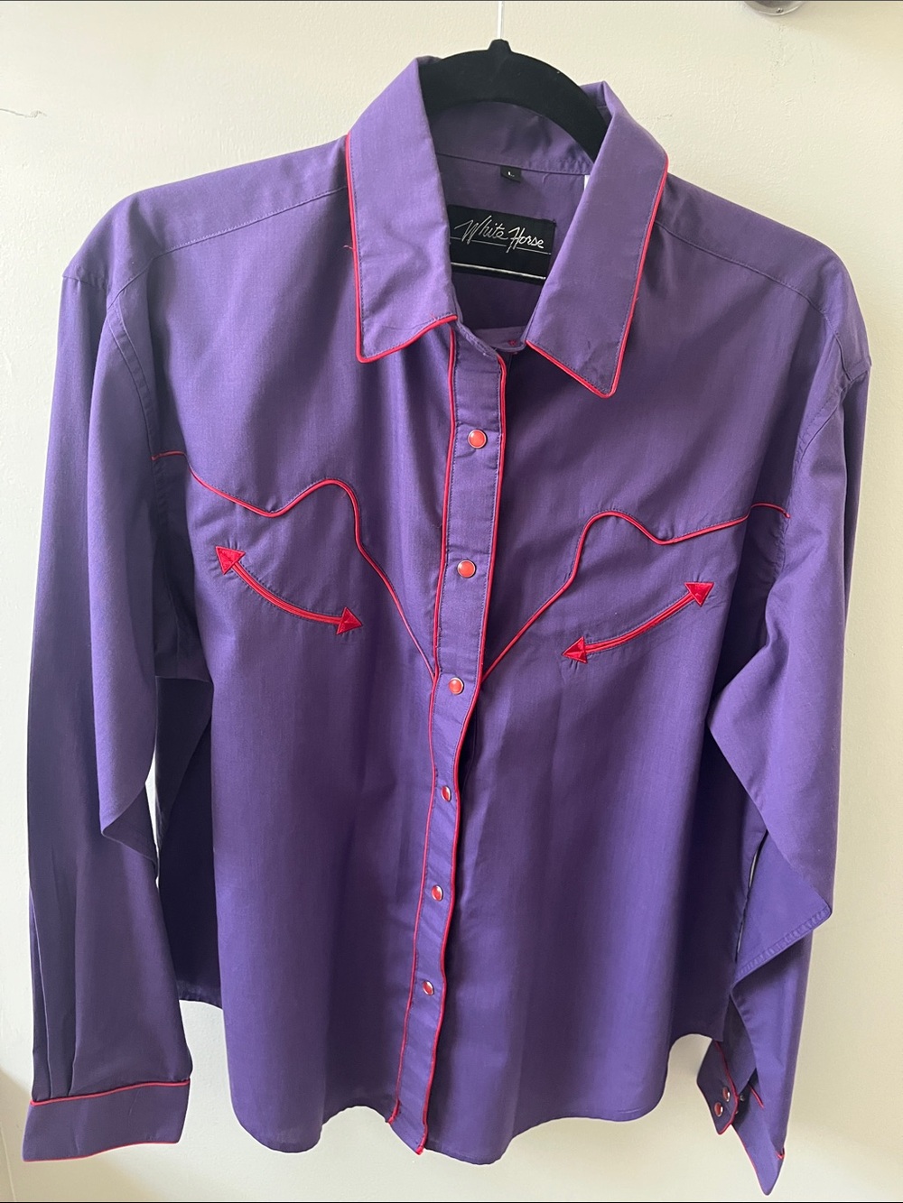 White Horse Men’s Purple Western Button-Down Shirt with Pink Piping